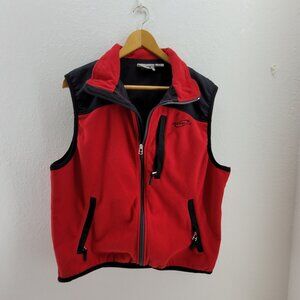 Obermeyer Vest Men's M Red Black Full Zip Fleece with Collar & Zip Pockets Ski